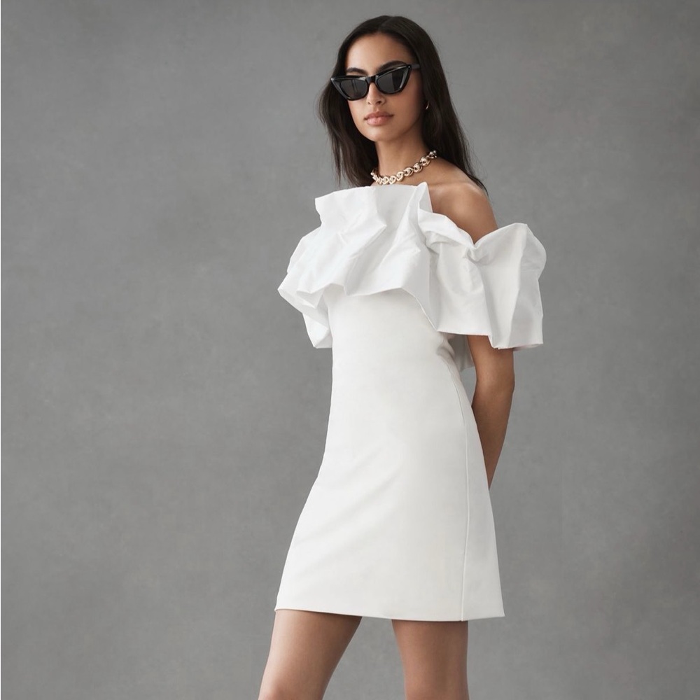 Sunday in Brooklyn White Off-Shoulder Ruffle Mini Dress (Anthropologie)